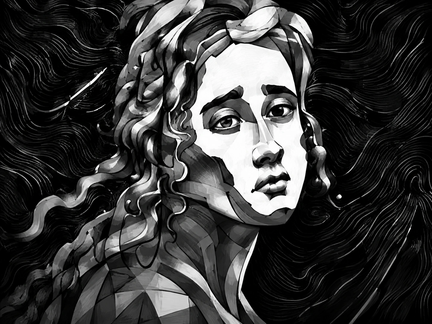 Black and white portrait artwork
