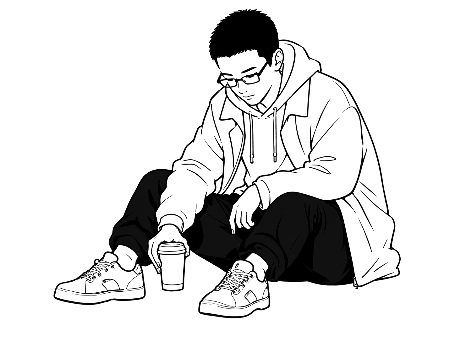 Person sitting with a coffee illustration