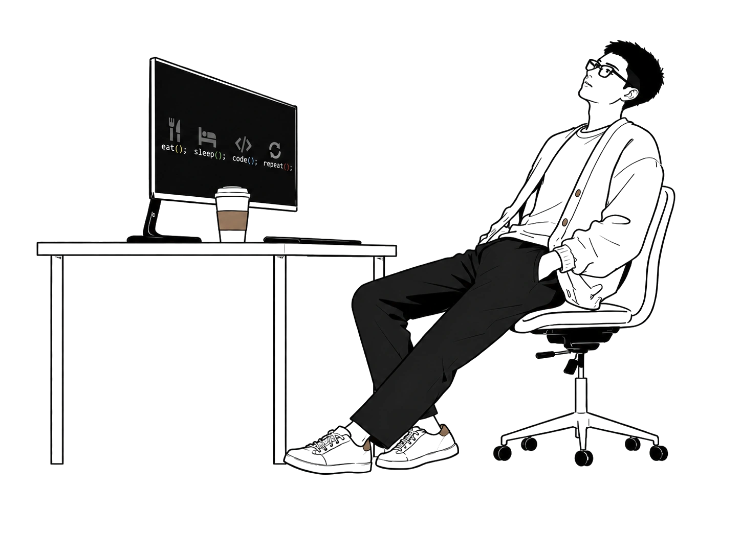 Person sitting beside a desk illustration