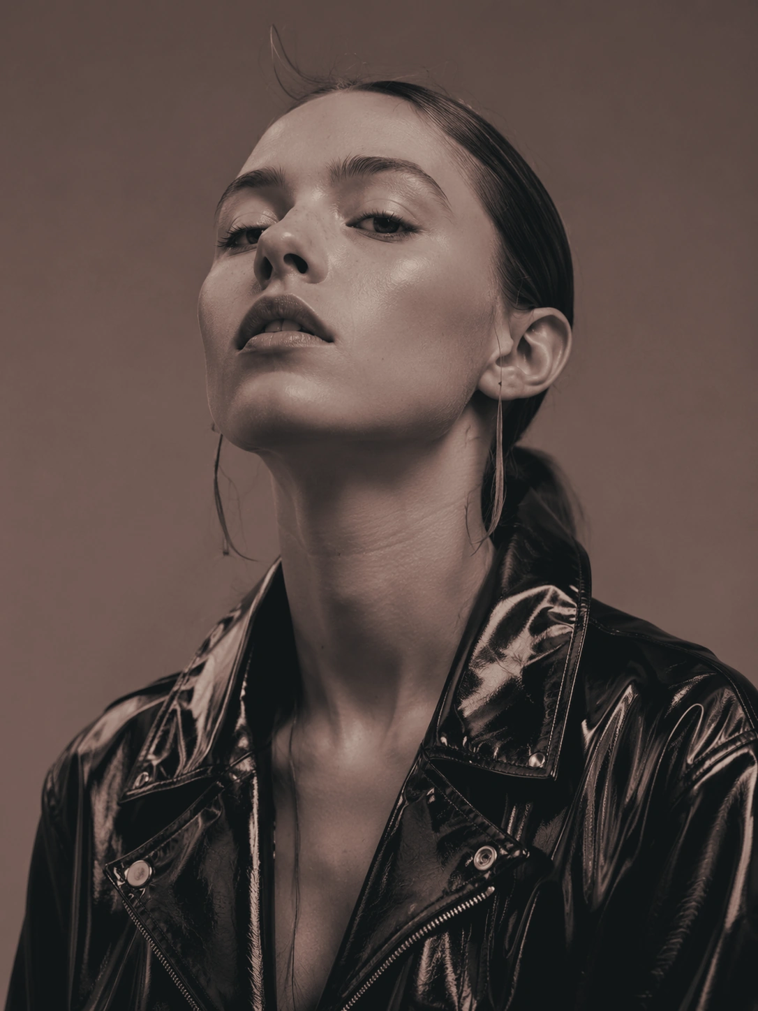 Editorial portrait of a woman looking up
