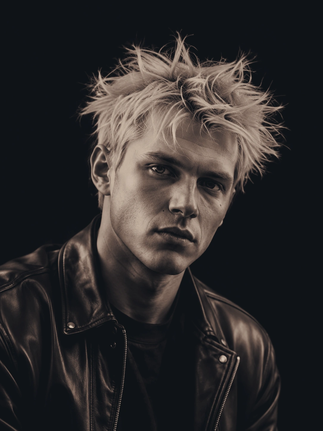 Editorial portrait of a man with spiky hair